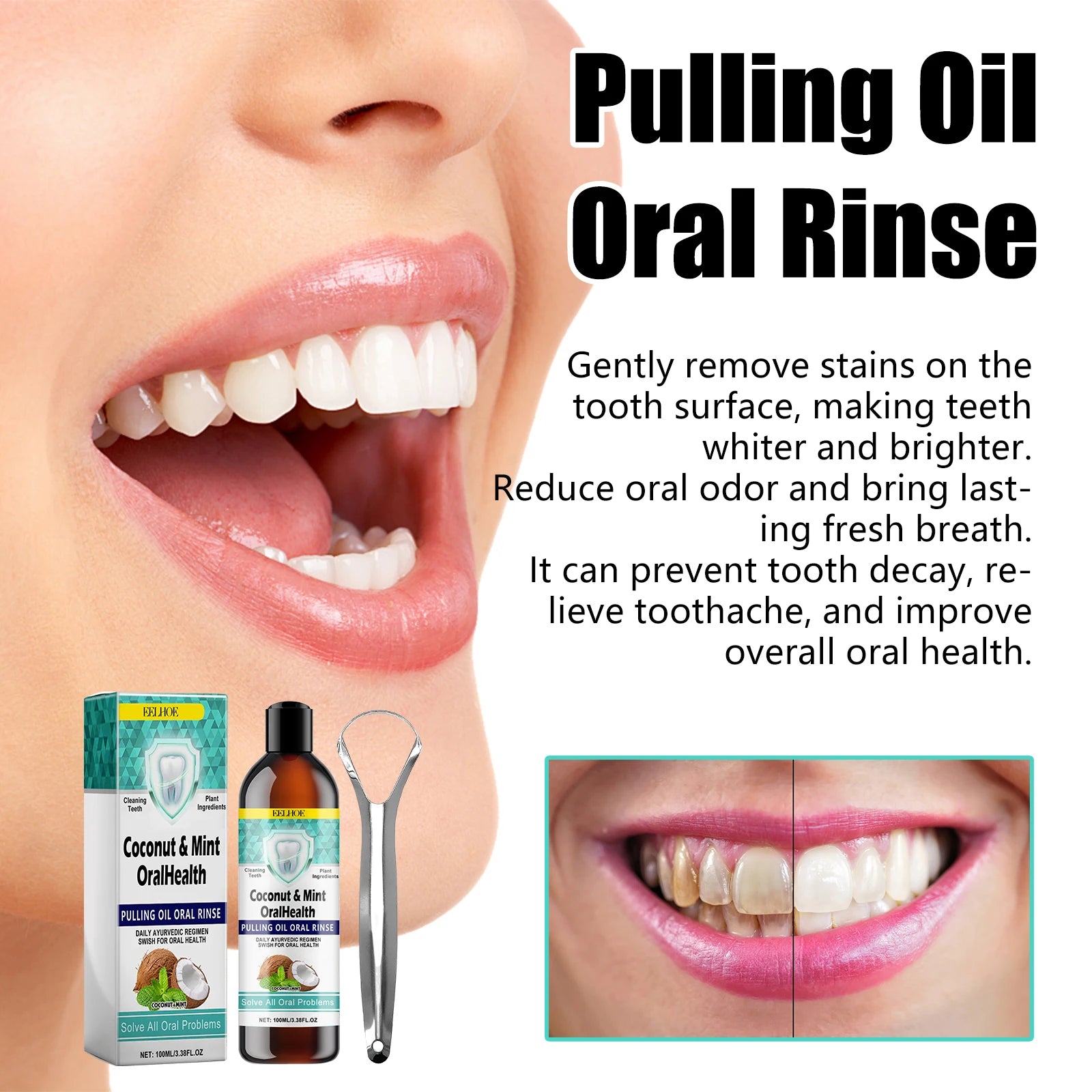 Gingival Repair Drops Coconut Mint Pulling Oil Mouthwash Relieves Toothache Remove Odor Fresh Breath Whiten Tool Mouth Care 30ml