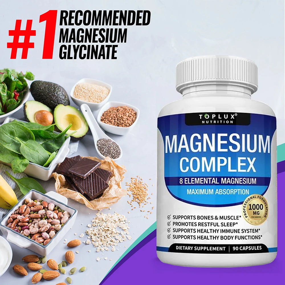 Magnesium Complex 1000MG Supplement - Magnesium Glycinate, Citrate & Malate - Sleep Support, Stress Relief, Muscles & Relaxation