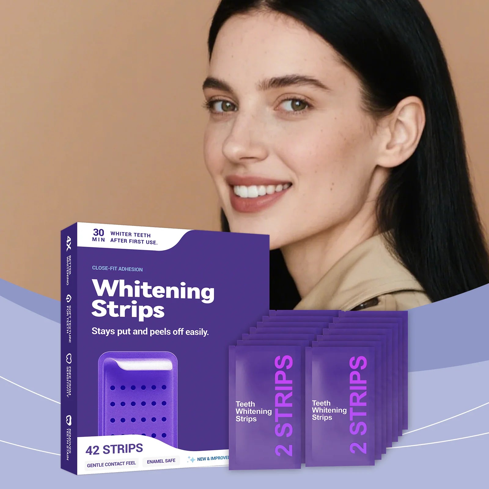 Purple Teeth Whitening Strips Improve Dental Yellowing Oral Cleaning Gel Teeth Bright Stain for Lasting Bright Smile